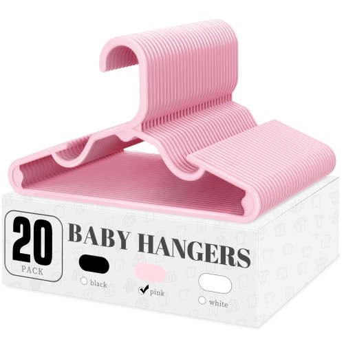 Cozymood Kids Plastic Hangers, 20 Pack Baby Clothes Hangers for Closet, Non-Slip Toddler Hangers for Infant Child Clothing, Children Hangers for Pants Coats Skirts, Pink