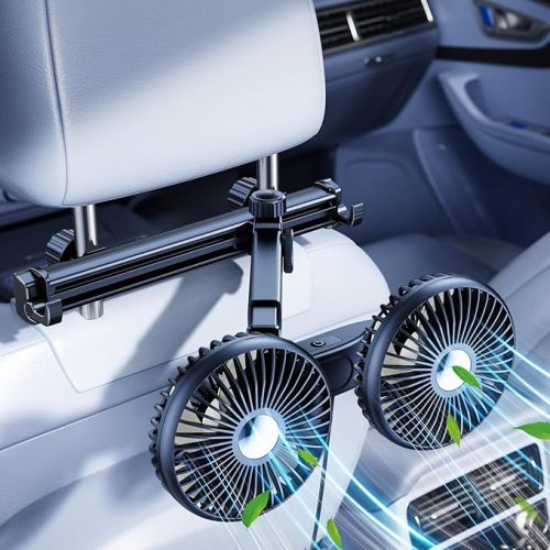 Dual Head Car Cooling Fans for Back Seat for Kids, Usb 5V/ 12V /24V Car Backseat Headrest Fan for Baby Rear Facing, Car Seat Cooler That Blow Cold Air for Vehicles Sedan Suv Rv Truck Without Ac