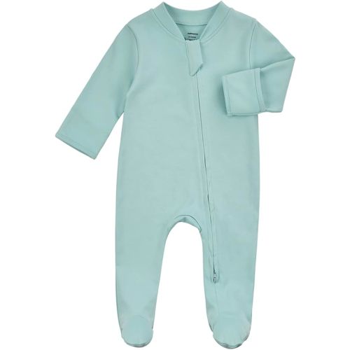 Aablexema Baby Pajamas Organic Cotton Zipper Outfit Newborn Infant One-Piece Footies with Mitten Cuffs