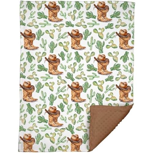 Western Baby Blanket, Cowboy Minky Blankets for Boys Girls, Nursery Room Decor, Soft Warm Lightweight Nursery Bed Blanket for Newborn Toddlers Son Daughter (07)