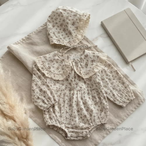 Baby Girl Gift Set, Cotton Baby Romper with Matching Bonnet, Bunny Toy Gift Set, Newborn Baby Girl Outfit, Baby Shower Gift, Infant Clothing