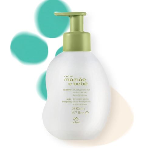 natura - Mamãe e Bebê Baby Conditioner - Untangle & Soften Baby Hair - 100% Vegan - Self-Preserving Formula - 97% Natural Origin - All Skin Types - Cruelty Free - Baby Essentials - 6.7 fl oz (200ml)