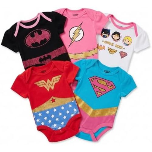 DC Comics Justice League Baby Girls Bodysuit Multipack - Baby Girl Clothes - Newborn Girl Clothes
