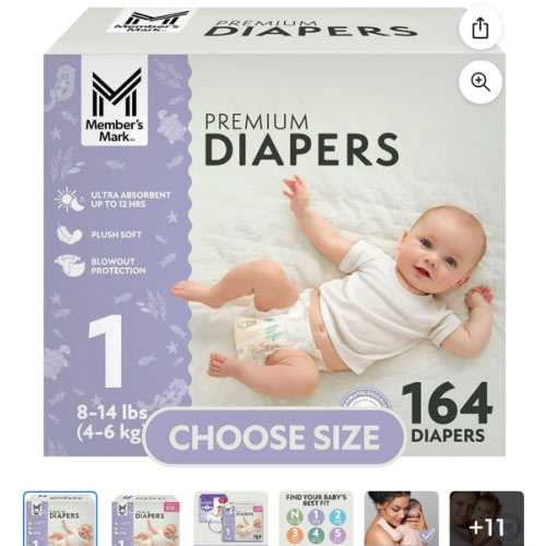 Member's Mark Premium Baby Diapers, Sizes Newborn - 8 - Samsclub.com