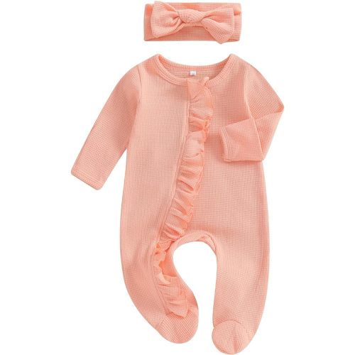 Ayalinggo Newborn Baby Girl Fall Winter Outfits Clothes Knit Jumpsuit Ruffle Romper Newborn Coming Home Outfit for Baby Girl