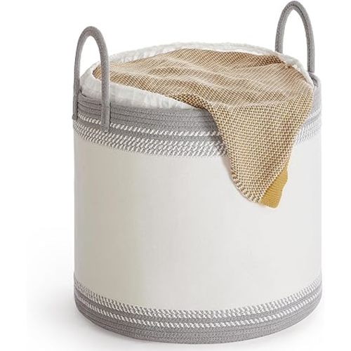 SONGMICS Laundry Hamper 90L, Laundry Basket with Handles, Laundry Bag with Lid, Cotton Rope, Drawstring, for Clothes, Blankets, Living Room, Bedroom, Dove Gray URLH090G01