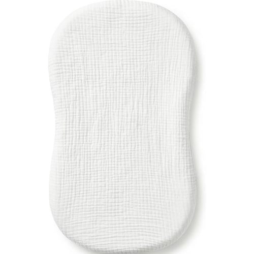 Muslin Bassinet Sheet Compatible with Halo BassiNest Swivel Sleeper - 100% Cotton Hourglass & Peanut Shape Mattress Pad Cover (30"x18"), Breathable & Soft, Boho (1 Pack White)