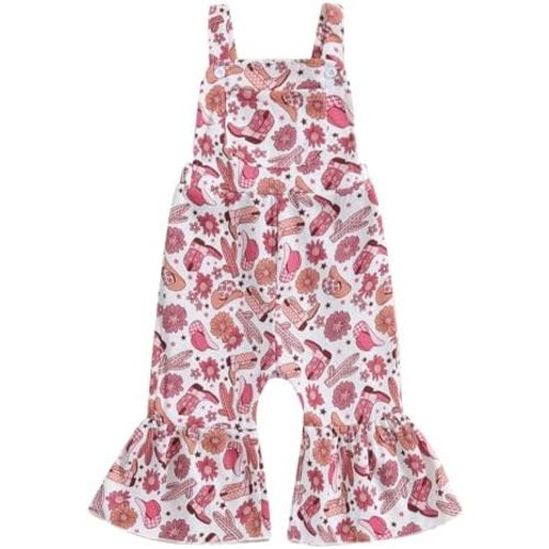 ZAXARRA Toddler Girl Fall Clothes Floral Baby Girl Bell Bottom Jumpsuit Baby Girl Overalls Flare Leg Jumpsuit