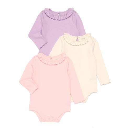 Garanimals Baby Girls Pointelle Bodysuits with Long Sleeves, 3-Pack, Sizes 0-24 Months