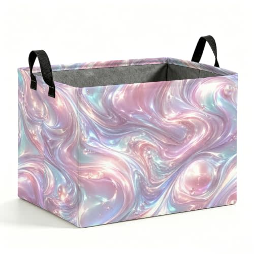 Iridescent Pearl Storage Bins, Laundry Hamper Foldable with Handles | Foldable Laundry Hamper Storage Basket with handles, large capacity, space-saving organizer for clothes, toys & home use