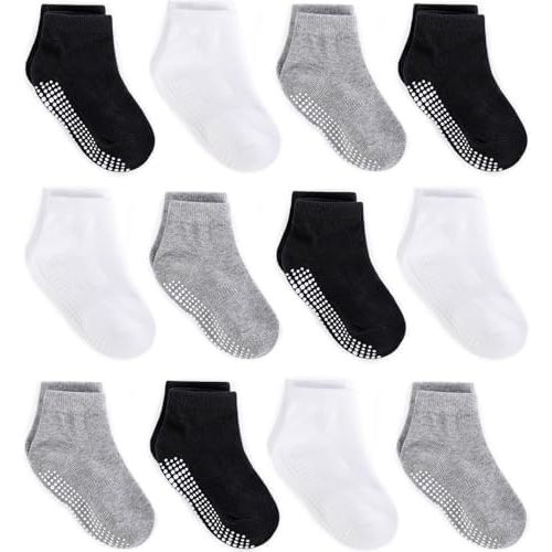 ZAPLES Baby Non Slip Grip Low Cut Ankle Socks with Non Skid Soles for Infants Toddlers Kids Boys Girls