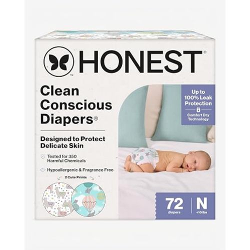 The Honest Company Daytime Diapers, All the Alpacas, Size Newborn, 72 Count