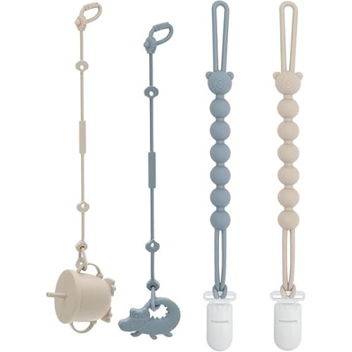 ALVABABY Silicone Strap And Pacifier Clip Holder Smoother Clips for Teether Bottle,Highchairs,Car Seat,Strollers 4 Pack 4GJL14-CA