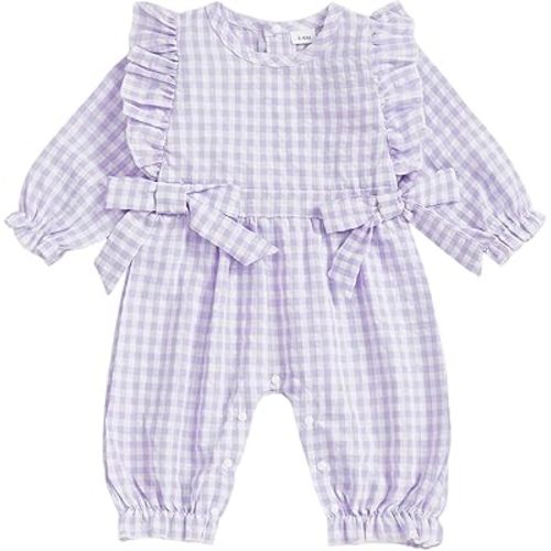 Newborn Baby Girl Outfit Ruffle Long Sleeve Plaid Boho Romper Cute Bubble Jumpsuit Vintage Fall Winter Clothes