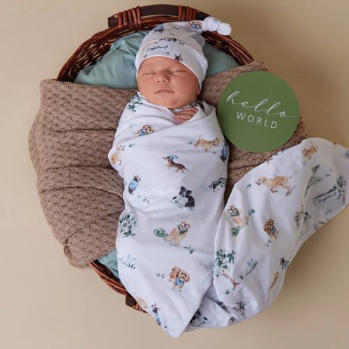 Dog Park Organic Jersey Wrap & Beanie Set | Snuggle Hunny