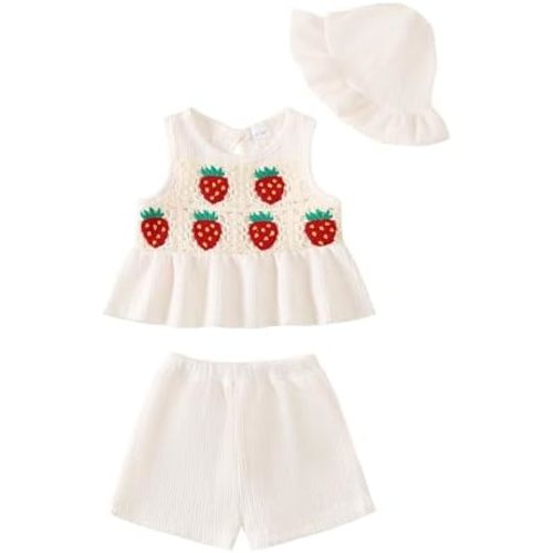 Baby Girl Clothes Infant Toddler Summer Outfits Clothing Sleeveless Ruffle Tank Top Shorts Sets with Hat for Girls