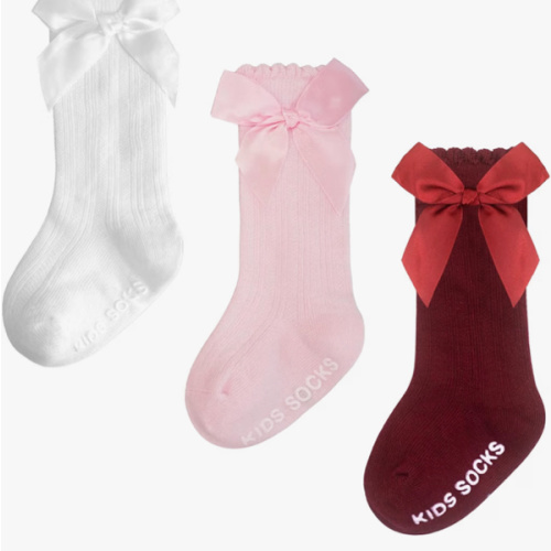 Baby Knee High Socks Girl Non Slip Toddler Stockings Cotton Bow Ruffle Newborn Long Socks Infant Dress Sock 0-6M/6-12M/1-3Y