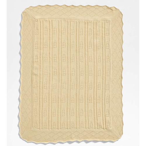 Ferne Pointelle Lambs Wood Yellow Organic Cotton Baby Stroller Blanket by Sharland England