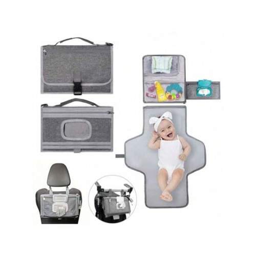 Baby Changing Pad Station - Waterproof, Portable Diaper Mat With Head Cushion & Wipes Pocket, Ideal Shower Gift For Newborns, Unisex Design For Travelbaby Shower Family Decorations Gifts