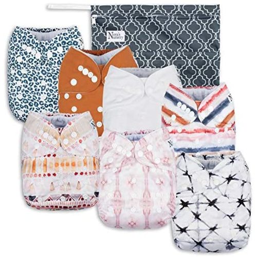 Jungle Cat Baby Cloth Pocket Diapers 7 Pack, 7 Bamboo Inserts, 1 Wet Bag by Nora's Nursery