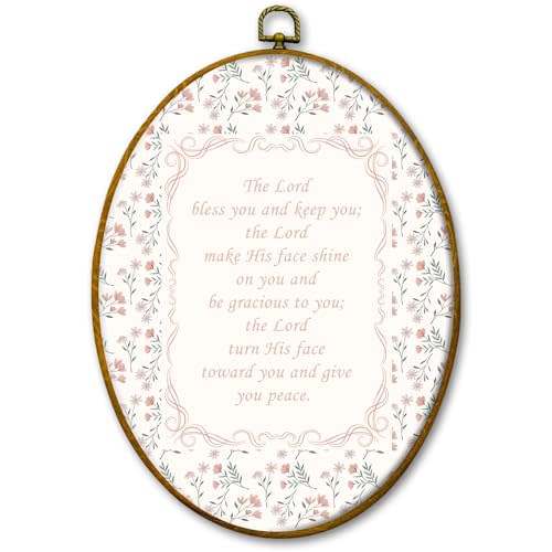 Christian Blessing Wall Art, Pink Floral Girls Room Decor, The Lord Bless You Bible Verse Print, Vintage Oval Canvas Painting, Religious Gifts Wall Decor, Christian Bible Verse, 8.5x11.2 inches