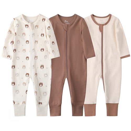 O2 BABY Organic Cotton Baby Footless Pajamas, Zip Front Baby Boys Girls Romper, Long Sleeve Sleep and Play