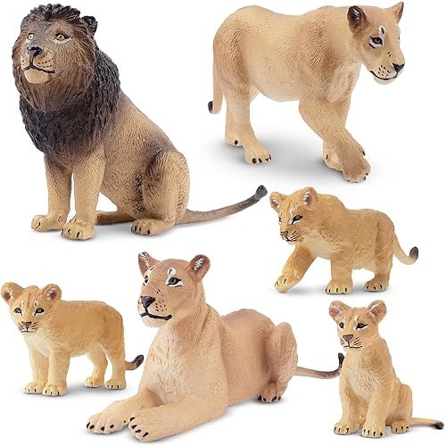 Toymany 6PCS Realistic Lion Figurines with Lion Cubs, 2-5" Jungle Animals Figures Family Set Includes Baby Lions, Educational Toy Cake Toppers Christmas Birthday Gift for Kids Toddlers