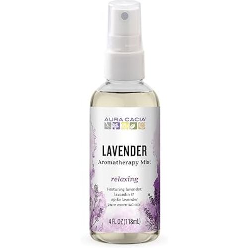 Aura Cacia Relaxing Lavender Aromatherapy Mist, 4-Ounce, Lavender Pure Essential Oils, Sweet & Floral Aroma