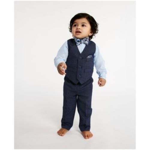Baby Boys' Striated Twill Vest, 4-Piece Set