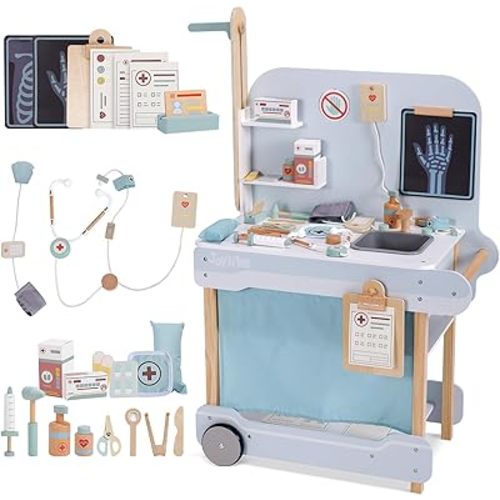 Wooden Doctor Playset, Kids Doctor Kits with 15PCS Accessories,Dr Pretend Playset for Kids/Toddlers Ages 1-3 3-5 6-8