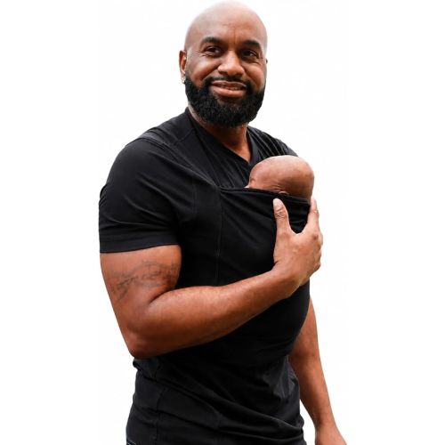 Lalabu The Dad Shirt | Hands-Free Baby Carrier for Dad with Kangaroo Pouch | Engineered for Bonding, Safety, & Comfort for Newborns Up to 15 Lbs. | CPSC Compliant - Black - Large