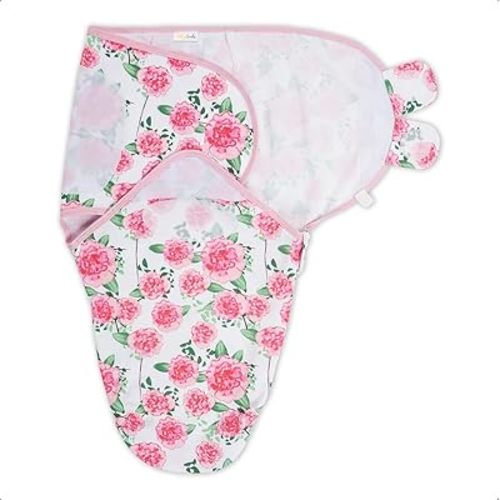 LollyBanks Swaddles 100% Organic Cotton Baby Girl Essentials, 0-3 Months Newborn Girl Swaddles, Swaddle with Easy Change Zipper, Swaddle Sack for Baby Girl (Peony Print)
