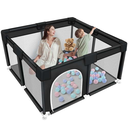 Baby Playpen, HDJ 50*50 inch Baby Play Yard with Soft Breathable Mesh and Anti-Slip Base, Baby Fence Infant Playard for Boy and Girls, Black