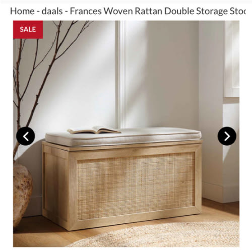 Frances Woven Rattan Double Storage Stool with Cushion, Natural