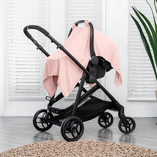 Comfy Cubs Baby Car Seat Cover - Soft, Breathable Bamboo Rayon and Muslin Cotton Blend - Lightweight Canopy for Sun, Bug, and Comfort Protection - Large Size Infant Seat Cover in Lace Design