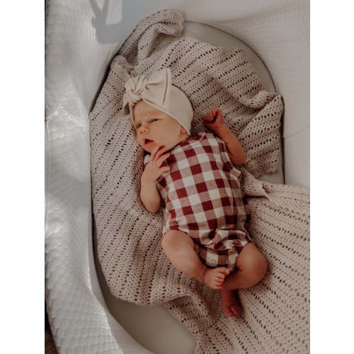 Bubble Romper, Mulberry Plaid