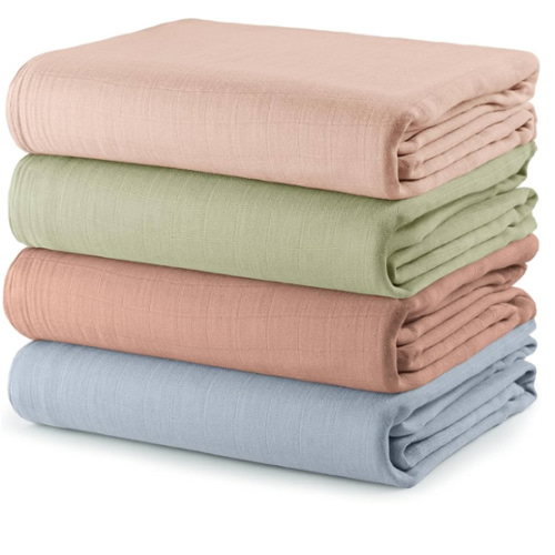 Comfy Cubs Muslin Swaddle Blankets Pack of 4, 47 x 47 Inches, Soft Cotton Baby Blanket Set, Large Multipurpose Swaddling Wraps for Newborns - Self-Soothing Swaddle - Pacific, Cedar, Sage, Blush