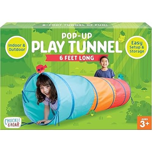 Chuckle & Roar - Pop Up Play Tunnel - Active Play for Toddlers - Preschool pop up Tent Companion - Ages 3 and up - Rainbow Tunnel