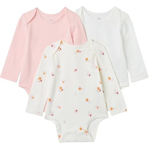 Amazon Essentials x Sofia Grainge Unisex Babies' Long Sleeve Crew Neck Bodysuit, Pack of 3