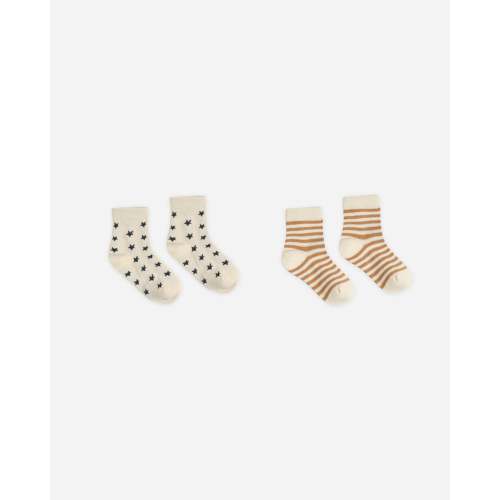 Jacquard Socks, 2-Pack Fawn Stripe, Midnight Stars – Rylee + Cru