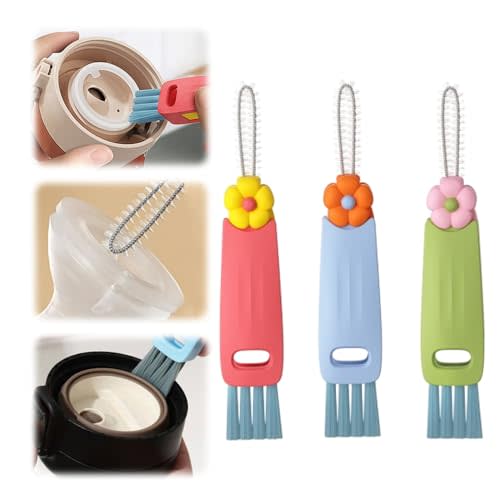 3 in 1 Cup Lid Cleaning Brush,Crevice Cleaning Brush Set for Baby Bottle Gap Tight Spaces Cup,3 in 1 Bottle Cleaning Brush Set Multifunctional Cleaning Brush Portable Cup Lid Cleaner(3 PCS)