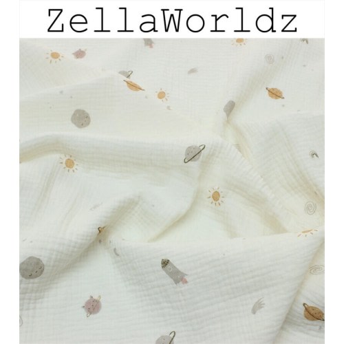 Outer Space Cotton Gauze Fabric: Crinkled Muslin Crepe, Baby Blanket Swaddling