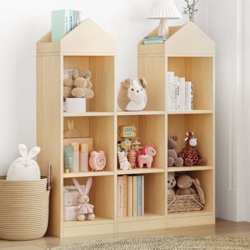 GustoWave Toy Storage Organizer Kids Bookshelf Natural Bookcase Toddlers Playhouse Cabinet Shelf for Boys Girls Wooden Cubby Storage Toy Shelf