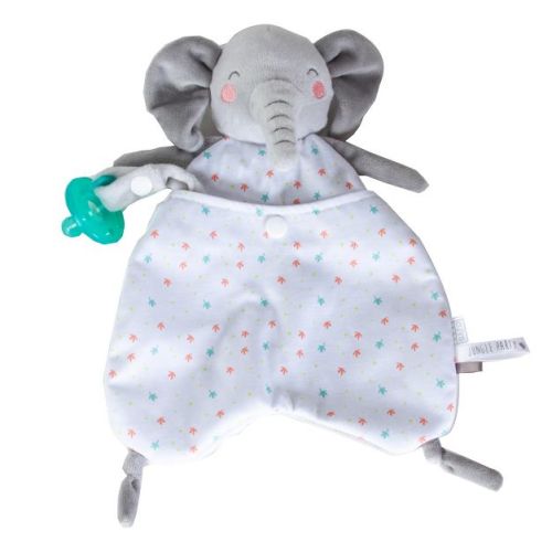 SARO Plush Snuggle Comforter - Gray Elephant: Sensory Ribbons, Tags, Knotted Trunk & Pacifier Holder