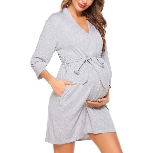 SWOMOG Women's Maternity Nursing Robe Pregnancy Breastfeeding Bathrobes 3 in 1 Labor Delivery Nightgowns