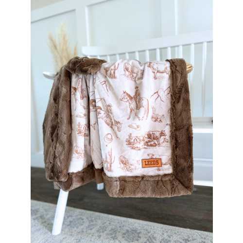 Western Blanket with Name Customized Cowboy Gift for Kids Ranch Theme Decor Western Minky Faux Fur Soft blanket Farm Boy Baby Shower Gift