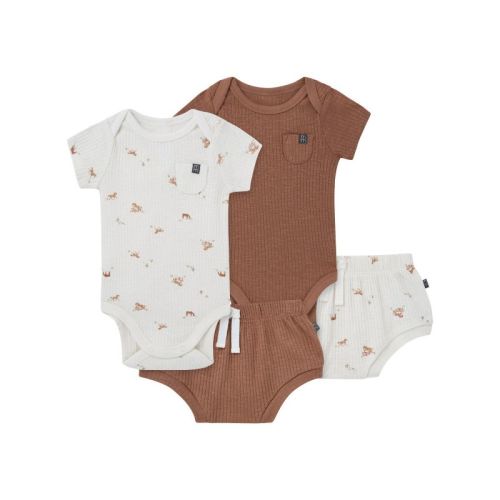 Modern Moments™ by Gerber Baby Neutral 4-Piece Bodysuit and Shorties Set, Horse Barn, 0-3 Months