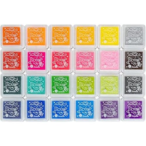 Ink Pad, 24 Colors Finger Washable Craft Ink Stamp Pad for Kids Stamp, 1.18x1.18''