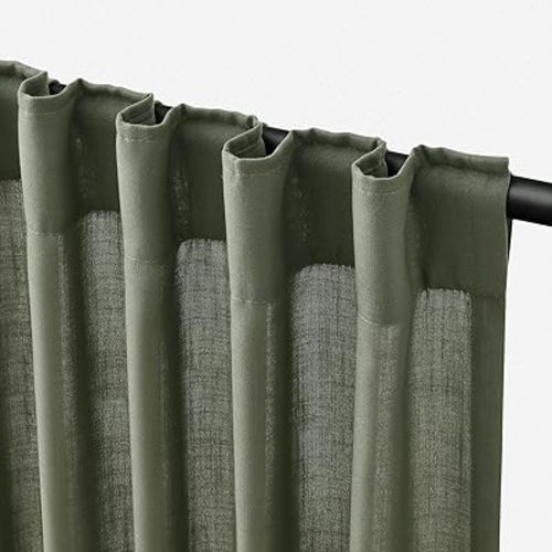 Olive Green Linen Curtains 84 inch Length 2 Panels Set Modern Farmhouse Living Room Drapes Light Filtering Rod Pocket Back Tab Filtering Privacy Semi Sheer Curtain 84 inches Long