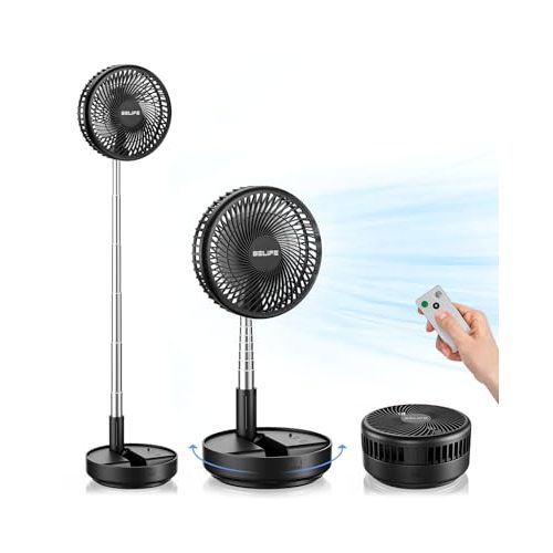 Belife X8 Portable Fan, 7200mAh Battery Powered Rechargeable, Oscillating USB Desk Floor Fan with Remote, Foldable Telescopic Fan for Home Bedroom Sleeping Office Camping Travel, 7.7" (Black)
